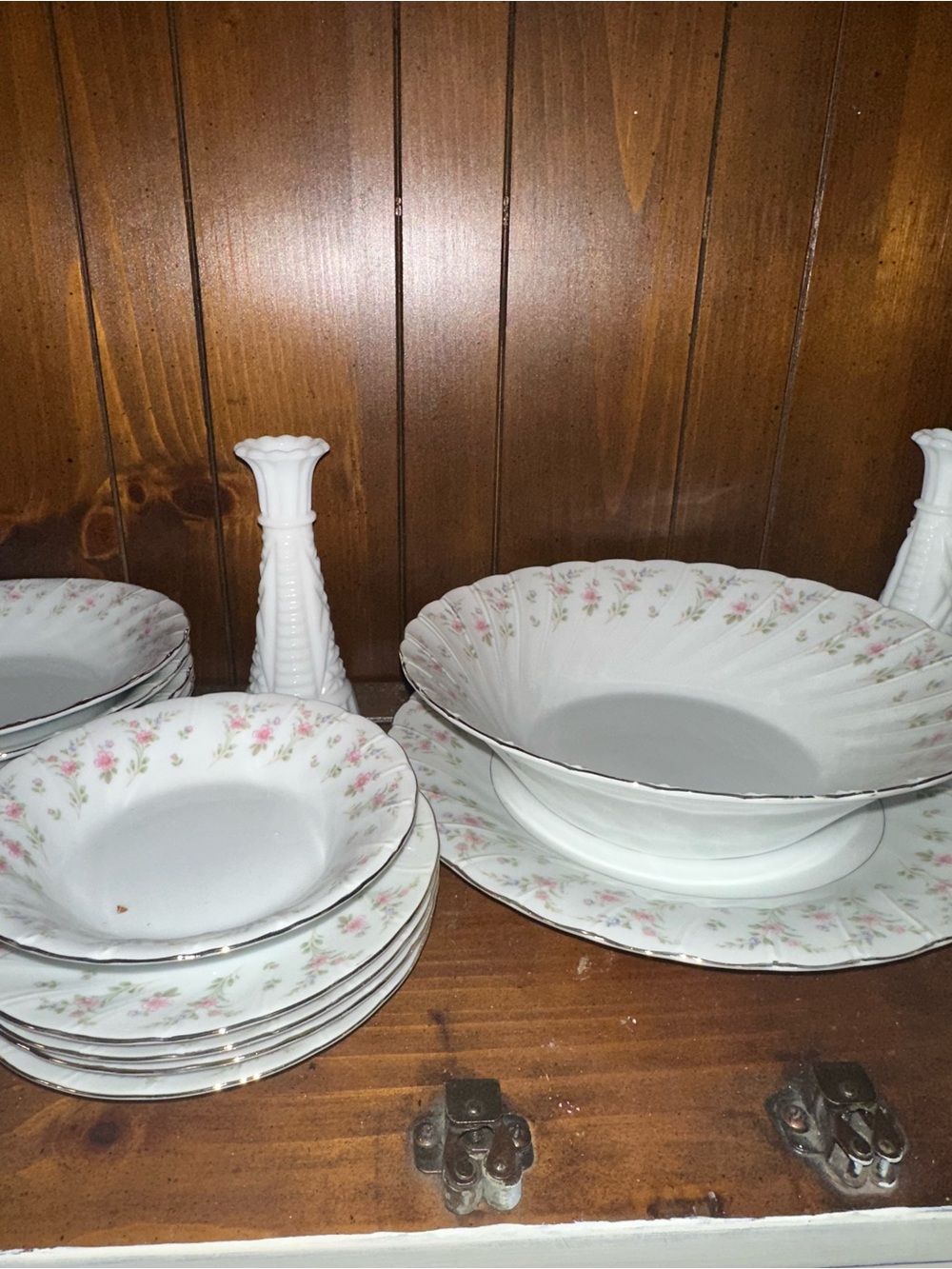 Vintage Floral Porcelain Fine China set - White with Pink Rose Pattern